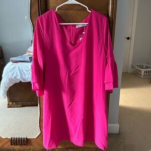 NWT bright pink dress with layered sleeve detail